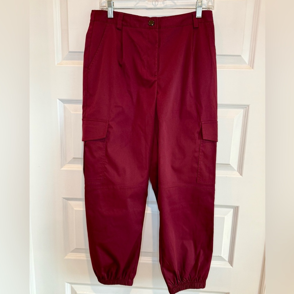 HALARA Burgundy Chino Cotton Cargo Joggers with pockets